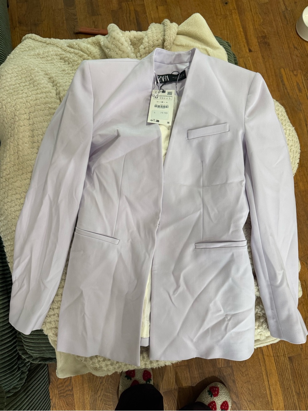 ZARA Pastel Lavender Open-Front Blazer Jacket
